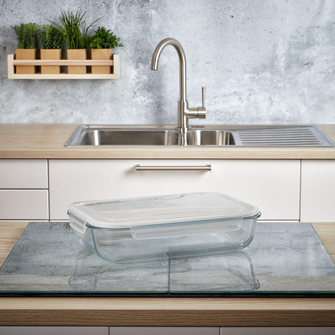 Grizzly XXL Glas Frischhaltedose, 3600 ml, luftdicht, rechteckig, Click-Verschluss, vielseitige Vorr