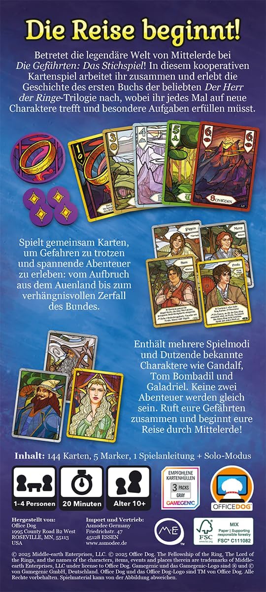 OFFICE DOG Asmodee Der Herr der Ringe: Die Gefährten Stichspiel - Kooperatives Kartenspiel, Strategi