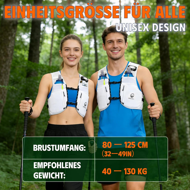 Laufweste Damen mit 2 Faltbare Trinkflasche 500ml, Trinkweste Laufen Herren, Running Vest Laufrucksa