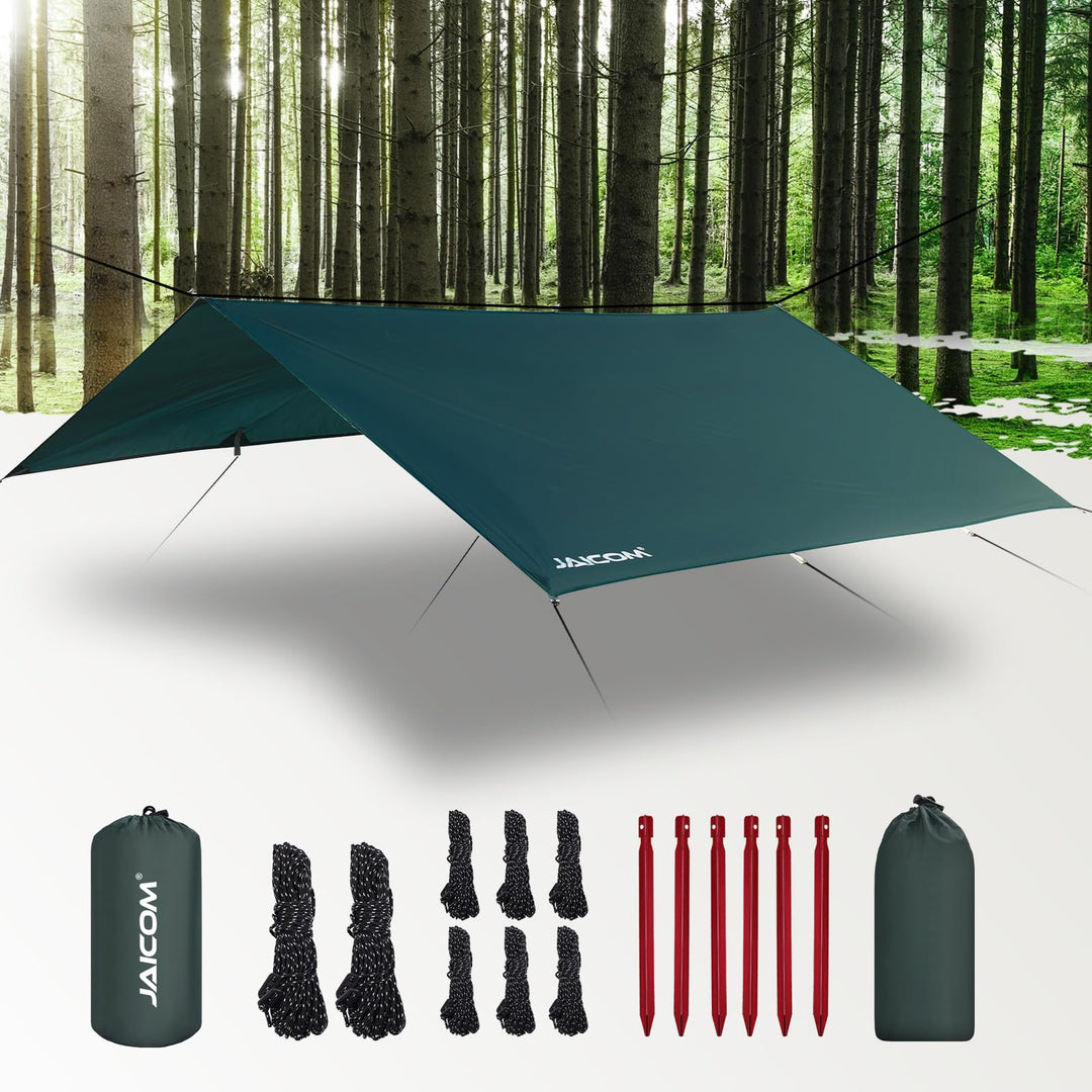 JAICOM Tarp Wasserdicht - 3x3M/4M/5M Camping Zeltplane, Ultraleicht und Tragbar, UV-Schutz & Schnee