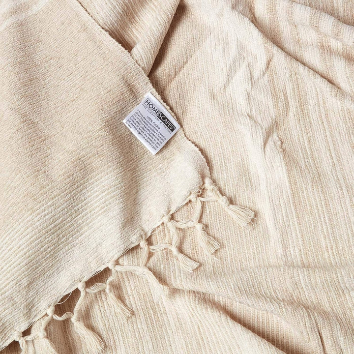 Homescapes Chenille-Tagesdecke, beige, Wohndecke 150 x 200 cm, Sofaüberwurf/Plaid aus 100% Baumwolle