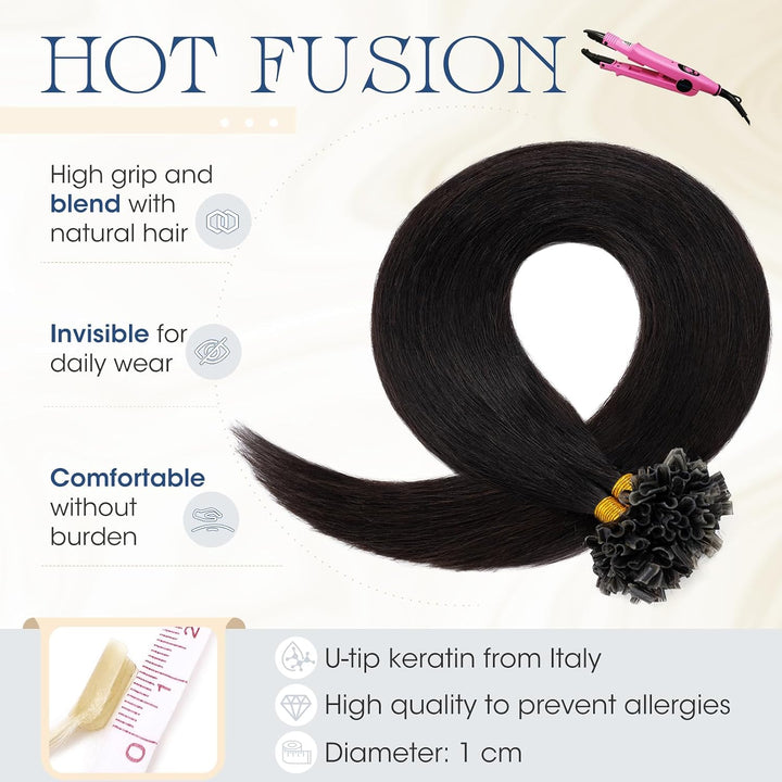 Elailite U-Tip Echthaar Bonding Extensions Keratin Haarverlängerung Haar Glatt 100 Strähnen 50g 18"/