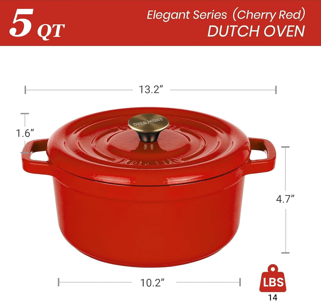 Overmont Bräter Emailliert Gusseisen Topf - Dutch Oven 26cm backofengeeignet mit Deckel und Kochbuch