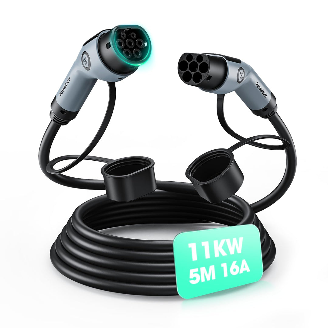 POWERBEST Typ-2-Ladekabel, 11KW 5M 16A Dreiphasiges E-Auto-Ladekabel Typ 2 auf Typ 2 Mode 3 für Elek