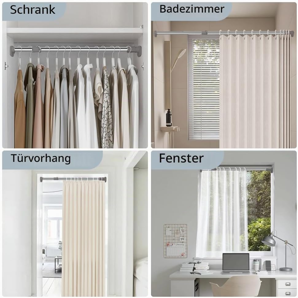 Hershii Kleiderstange für Kleiderschrank Fenster-Duschvorhang-Spannstange ohne Bohren,Rostfreier Sta