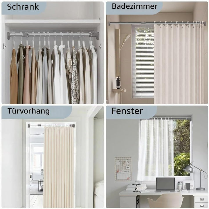 Hershii Kleiderstange für Kleiderschrank Fenster-Duschvorhang-Spannstange ohne Bohren,Rostfreier Sta