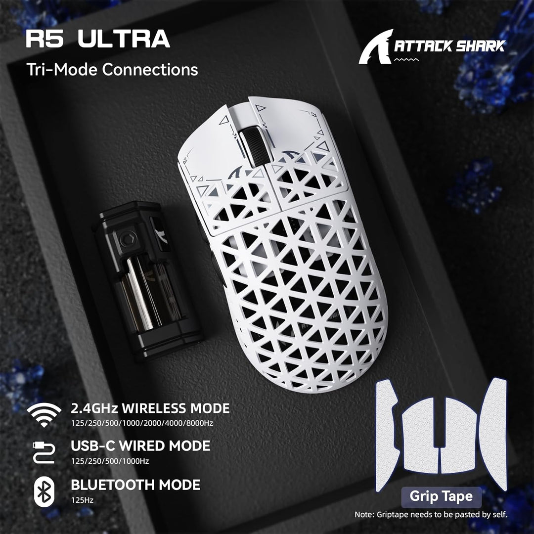 ATTACK SHARK R5 Ultra Carbonfaser HyperSpeed Kabellose Gaming-Maus, 39g Ultraleichte Maus mit Gripta