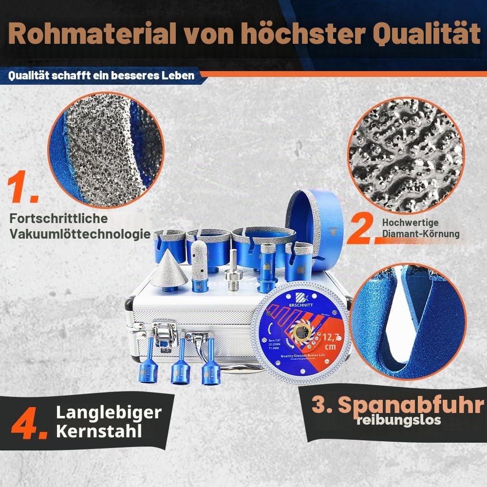 Fliesenlochsägenset Diamant - Dimoand Kernbohrer 6/6/8/20/35/50/68/100/125mm &20/50MM Fingerbohrer f