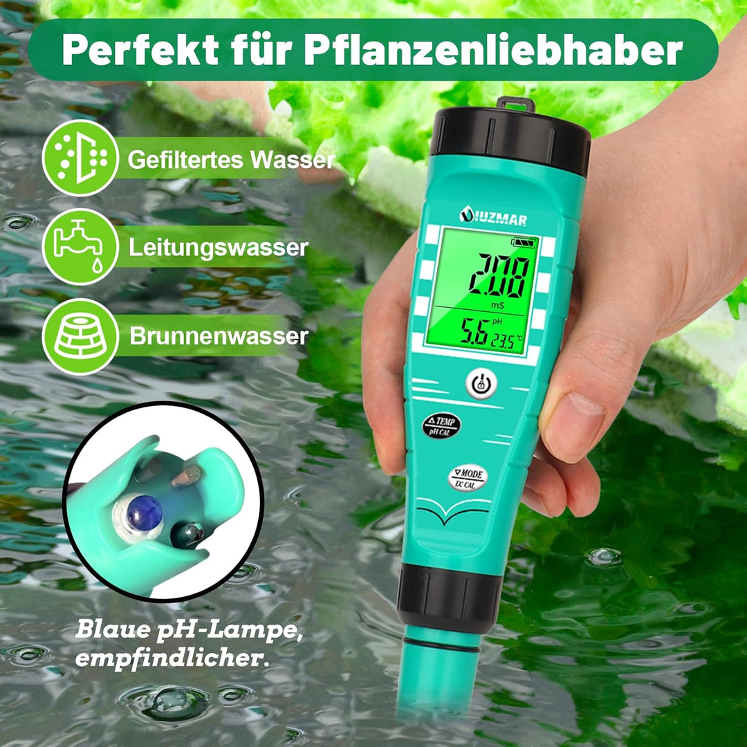 pH Wert Messgerät Hydroponik, pH EC Messgerät Grow, PPM pH Messer für Wasser Hydroponik, Gleichzeiti
