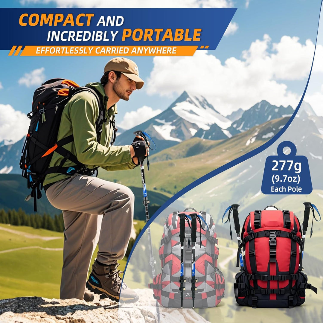 Teleskop Trekking Walking Stöcke zum Wandern - 2 Pack Faltbare Aluminium Wanderstöcke mit Antishock