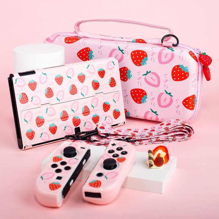 RHOTALL Strawberry Carrying Case Set for Nintendo Switch OLED, Portable Travel Case for Switch Acces