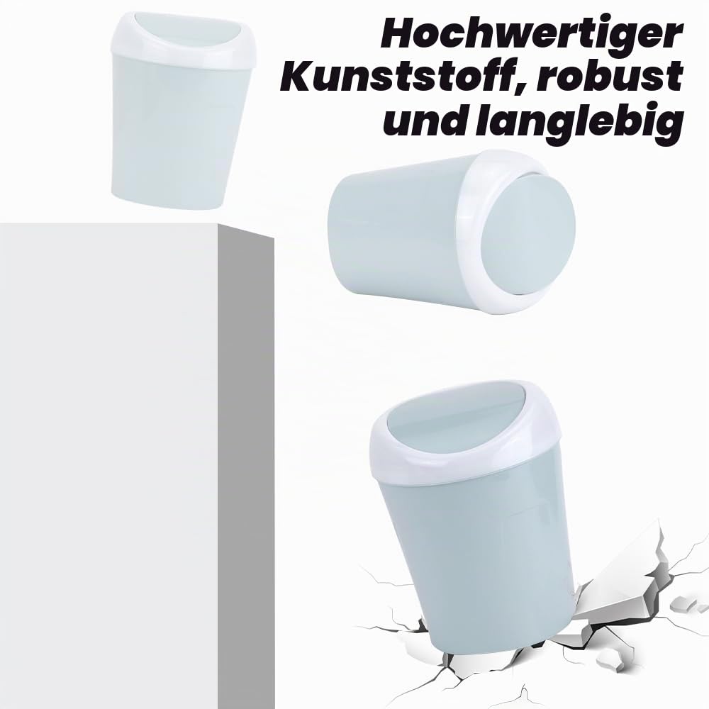 4 Stücke Mülleimer Klein mit Deckel, Mini Tischmülleimer mit Schwingdeckel und 8 Rollen Müllsäcke, B