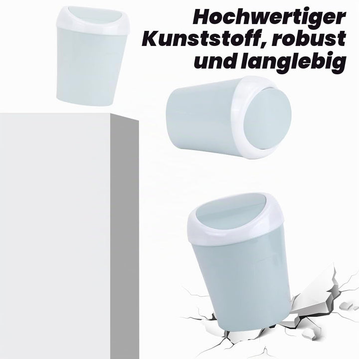 4 Stücke Mülleimer Klein mit Deckel, Mini Tischmülleimer mit Schwingdeckel und 8 Rollen Müllsäcke, B