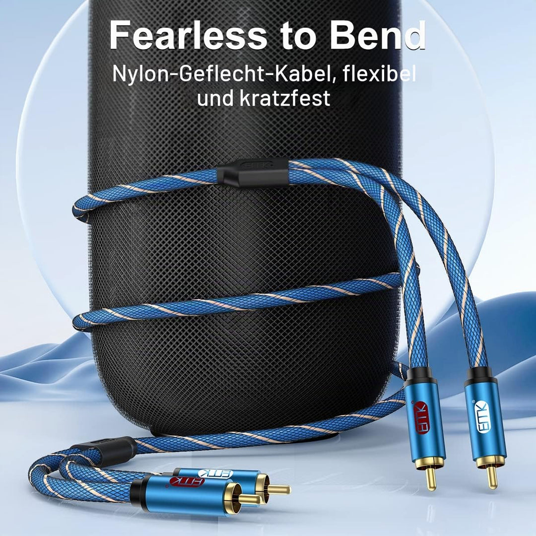 EMK Cinch Kabel 2RCA zu 2 Cinch Stecker RCA Doppelkanäle Stereo kabel (8 m) | R&amp;L Stecker Nylon gefl