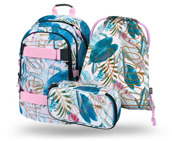 Baagl Schulrucksack Set Mädchen 3 Teilig, Schultasche ab 3. Klasse, Grundschule Ranzen mit Brustgurt