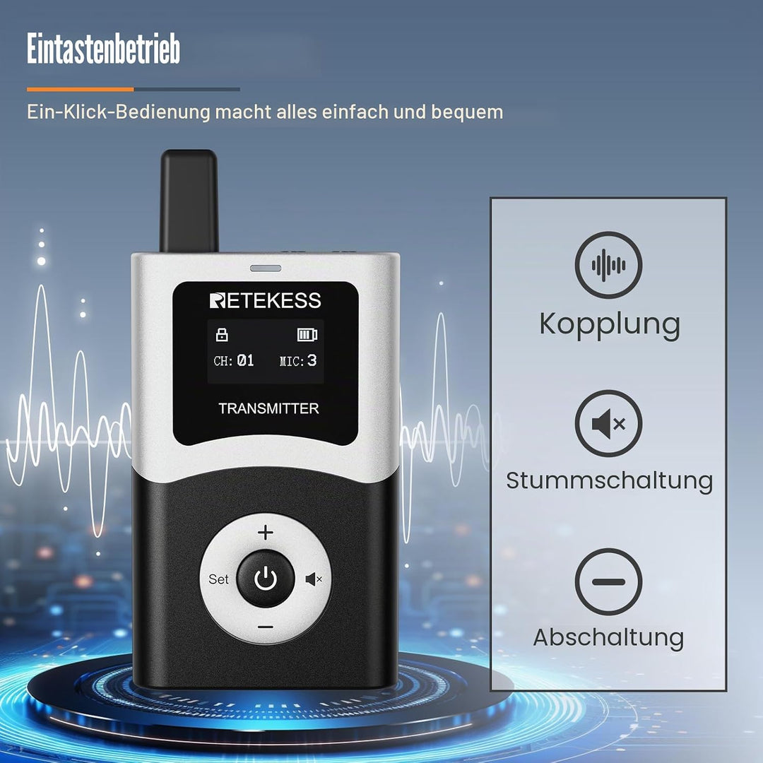 Retekess T130U (T130 4rd) Tour Guide System, Tour Guide-Headsets, Audioguides, Digitale Übertragung