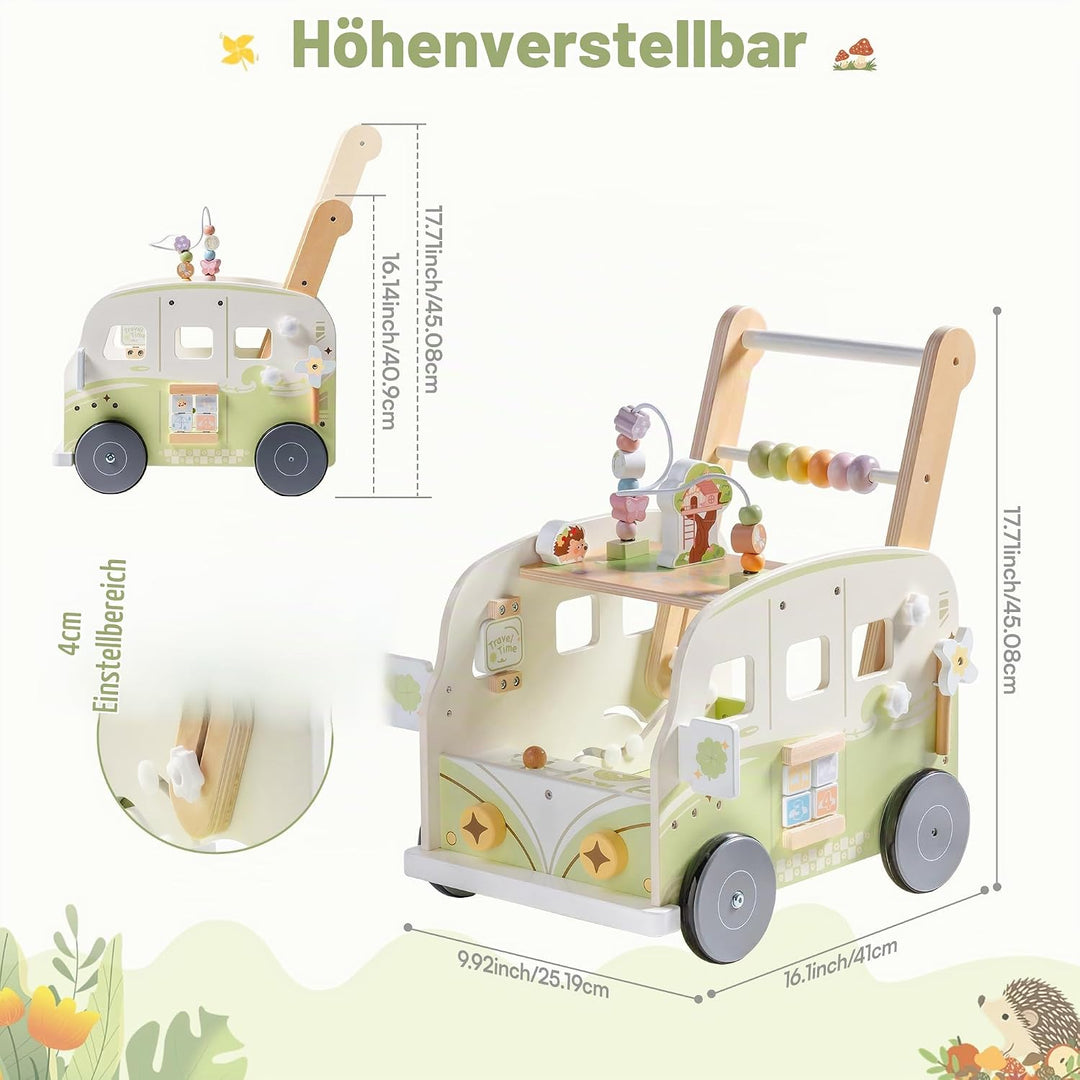 ROBOTIME Baby-Lauflernwagen Holz, Multifunktionale Aktivitäts-Lauflernhilfe mit Höhenverstellung und