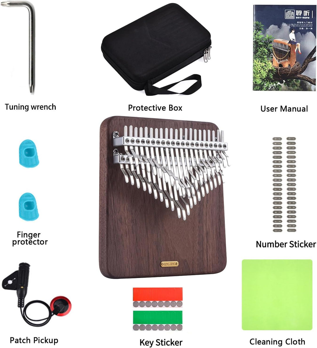 LingTing Kalimba LT-K42W 42 Tasten Kalimba Mbira Daumenklavier, Geschenk für Kinder und Erwachsene,