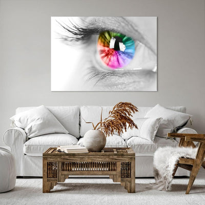 Bilder auf Leinwand 100x70cm Leinwandbild Auge Regenbogen Wimper Grafik Gross Wanddeko Bild Schlafzi