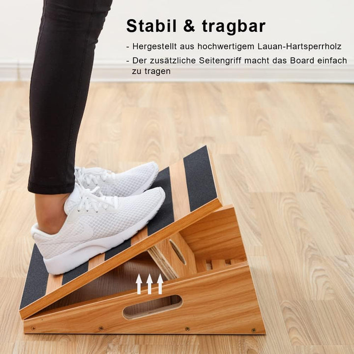 Strongtek Professionelles Slant Board Schrägbrett aus Holz, verstellbarer und tragbarer Wadendehner,