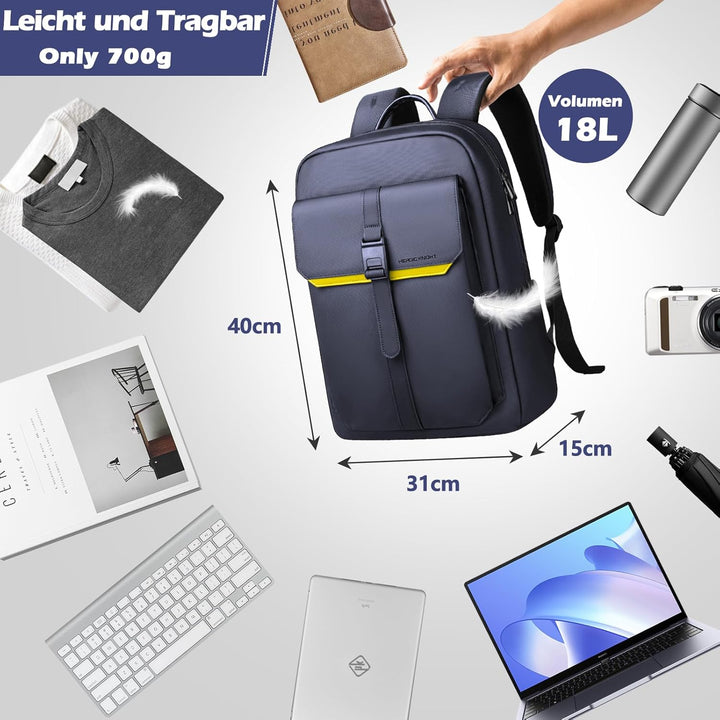 hk Slim Laptop Business Rucksack Herren Damen, rucksack mit 15,6 Zoll laptopfach Wasserdicht, Tagesr