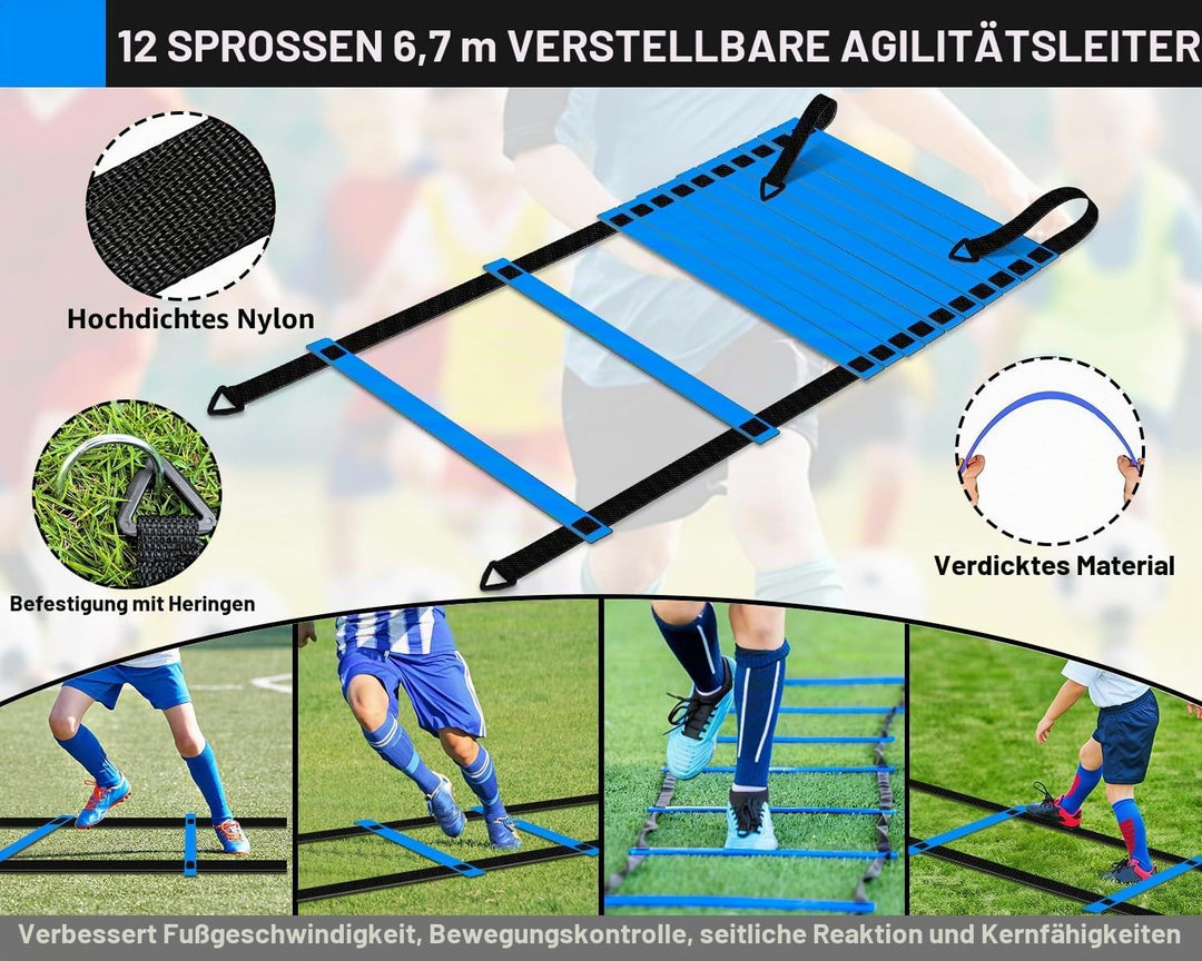 Fussballtore für Garten Kinder 2er Set: Pop-Up Fussballtor Kinder mit Agility-Leiter - Fussball Trai