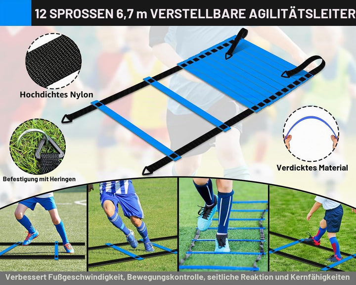 Fussballtore für Garten Kinder 2er Set: Pop-Up Fussballtor Kinder mit Agility-Leiter - Fussball Trai