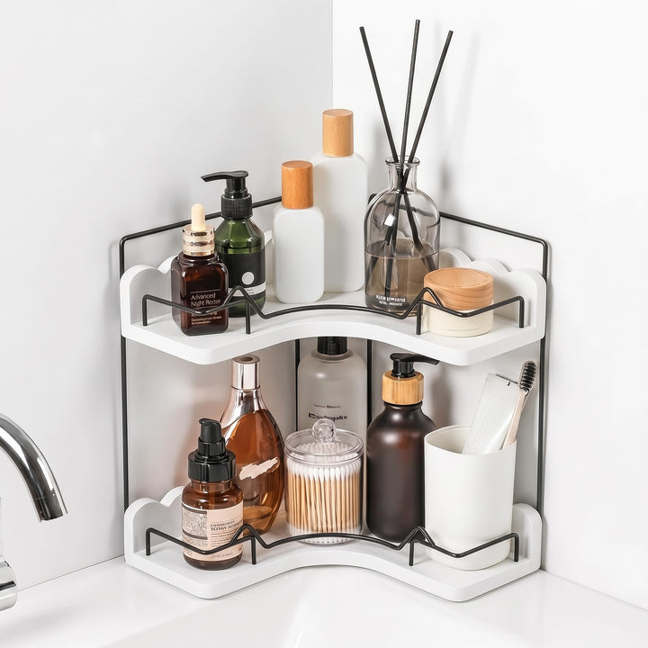 Eck-Organizer aus massivem Holz mit elegantem gewelltem Rand, modernes stilvolles Regal für Badezimm