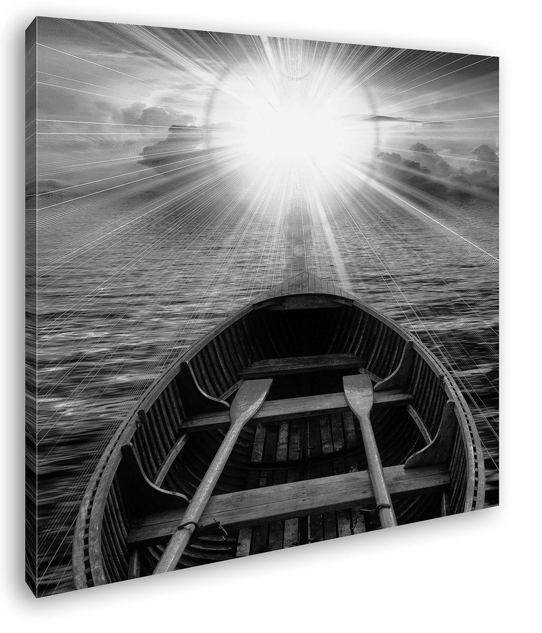 deyoli Ruderboot auf offener See Format: 60x60 Effekt: Schwarz&Weiss als Leinwandbild, Motiv auf Ech