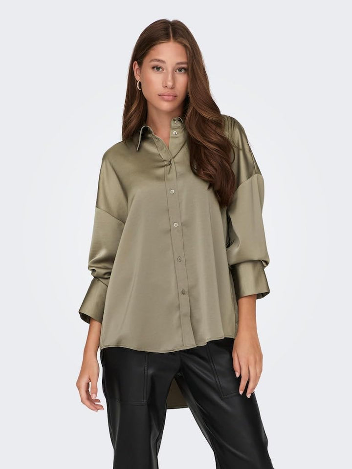 ONLY Damen Onlmarta Ls Oversize Satin Shirt WVN Bluse XS Weathered Teak, XS Weathered Teak