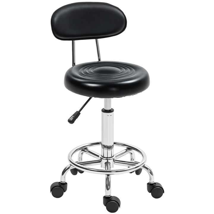 HOMCOM Rollhocker höhenverstellbar Drehhocker Drehbar Salon Hocker mit Lehne, Rädern, Arbeitshocker
