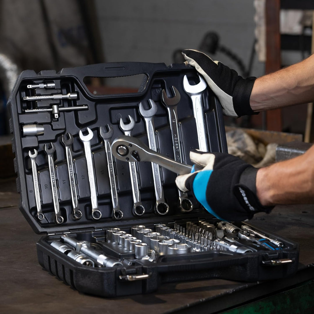Högert Technik Werkzeugsatz 85-tlg., Steckschlüssel- und Bitsatz 1/4" & 1/2", CRV-Stahl, Ratschen 72