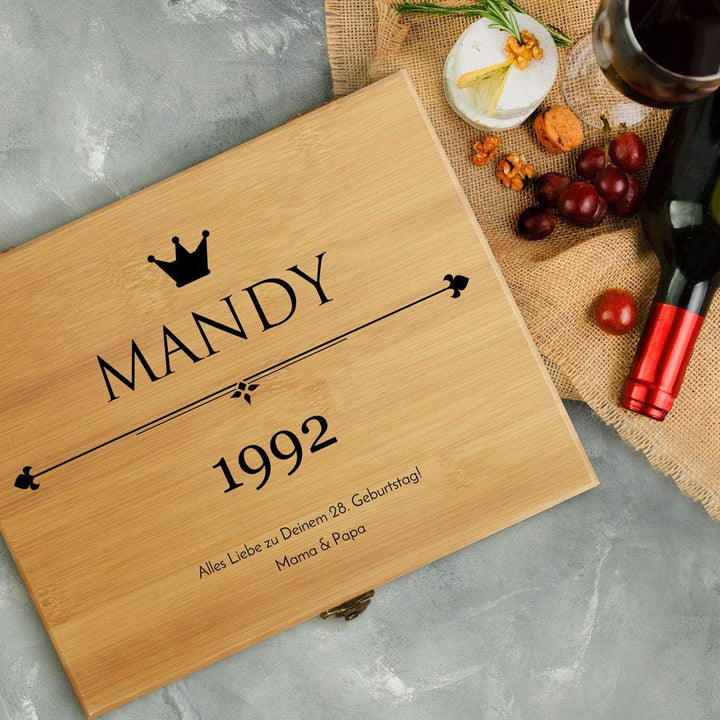 Maverton Weinöffner-Set personalisiert Weinset Sommelier Set - Geschenkbox Holzbox + 8er Weinzubehör