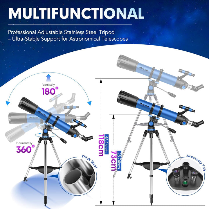 MEEZAA Teleskop, Teleskop Astronomie Profi für Erwachsene, 90mm Blende 800mm AZ Mount Astronomisches