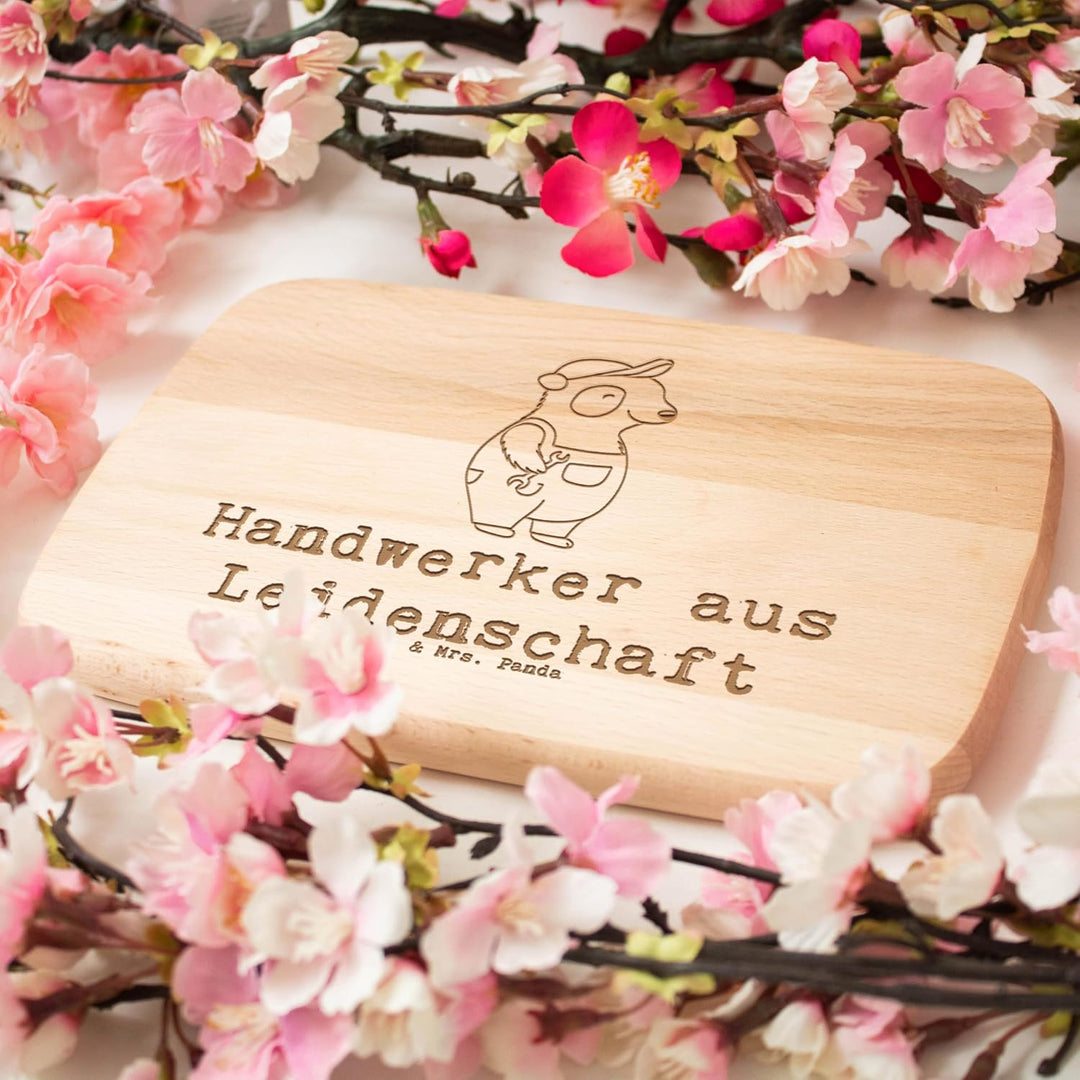 Mr. & Mrs. Panda Frühstücksbrett Handwerker Leidenschaft - Geschenk, Schneidebrett Holz, Werkstatt,
