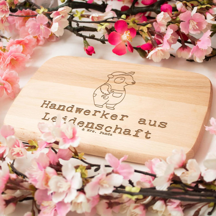 Mr. & Mrs. Panda Frühstücksbrett Handwerker Leidenschaft - Geschenk, Schneidebrett Holz, Werkstatt,