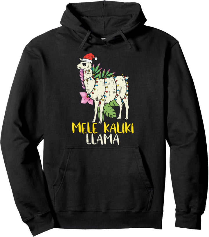 Mele Kalikimaka Llama Santa Hawaiian Christmas Xmas Gift Pullover Hoodie