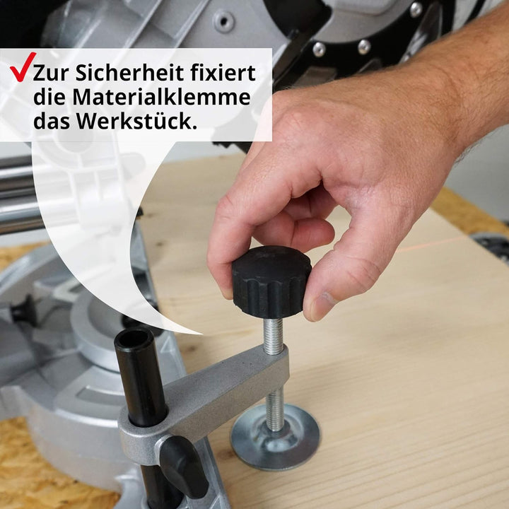 Hecht Zug-Kapp-Gehrungssäge – starke 1800 Watt – mit HM-Sägeblatt – Hohe Schnitt-kapazität mit Winke