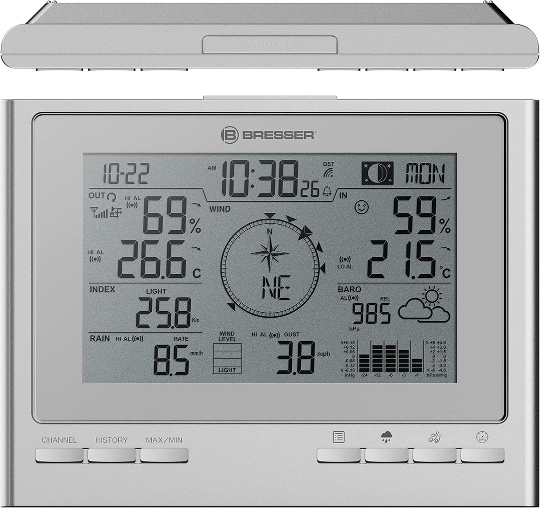 Bresser Wetterstation Funk mit Aussensensor 7-in-1 Wetter-Center ClimateScout mit Profi-Aussensensor