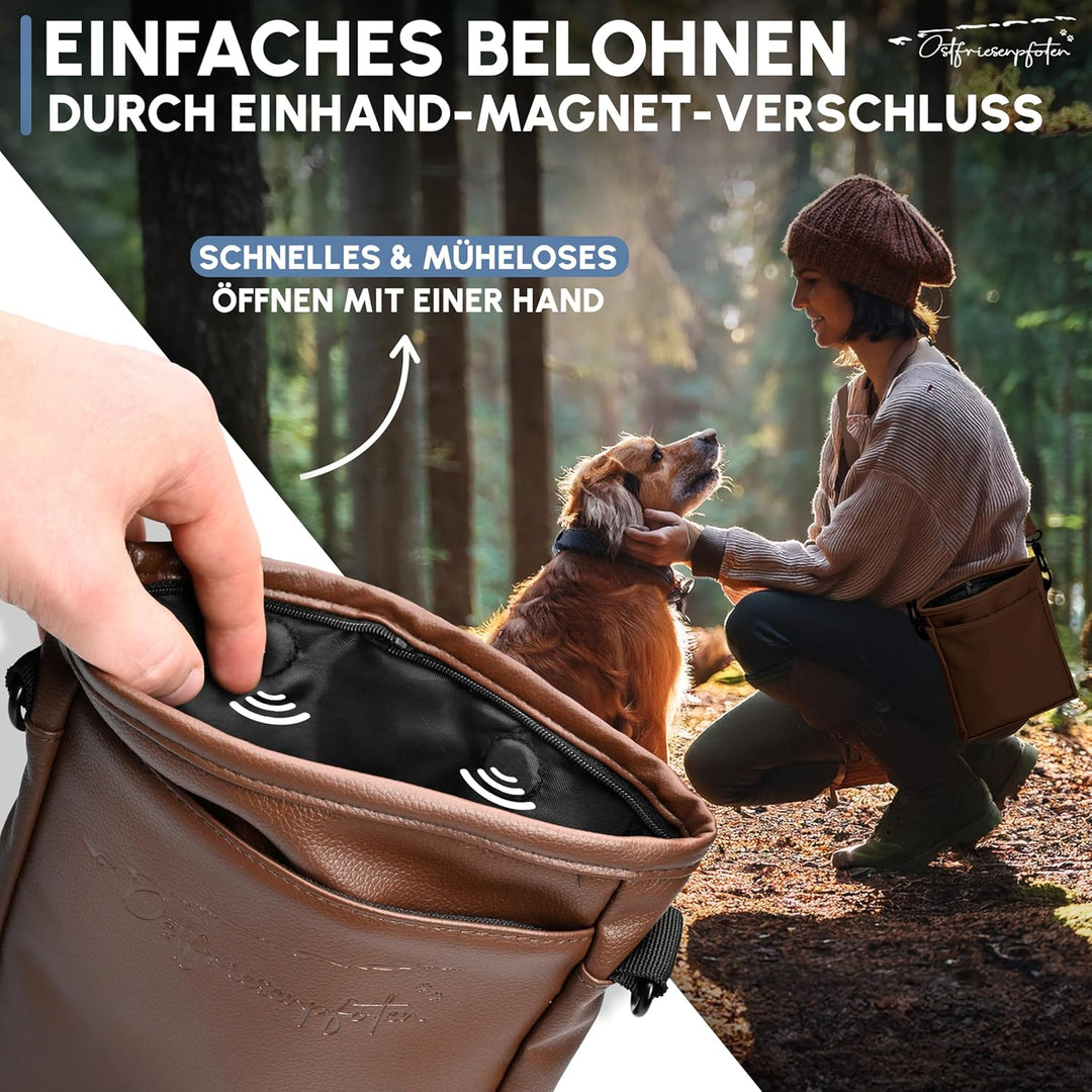 Ostfriesenpfoten® Leckerlibeutel 'Frieda' für Hunde aus hochwertigem Kunstleder - Dunkelbraun Grösse