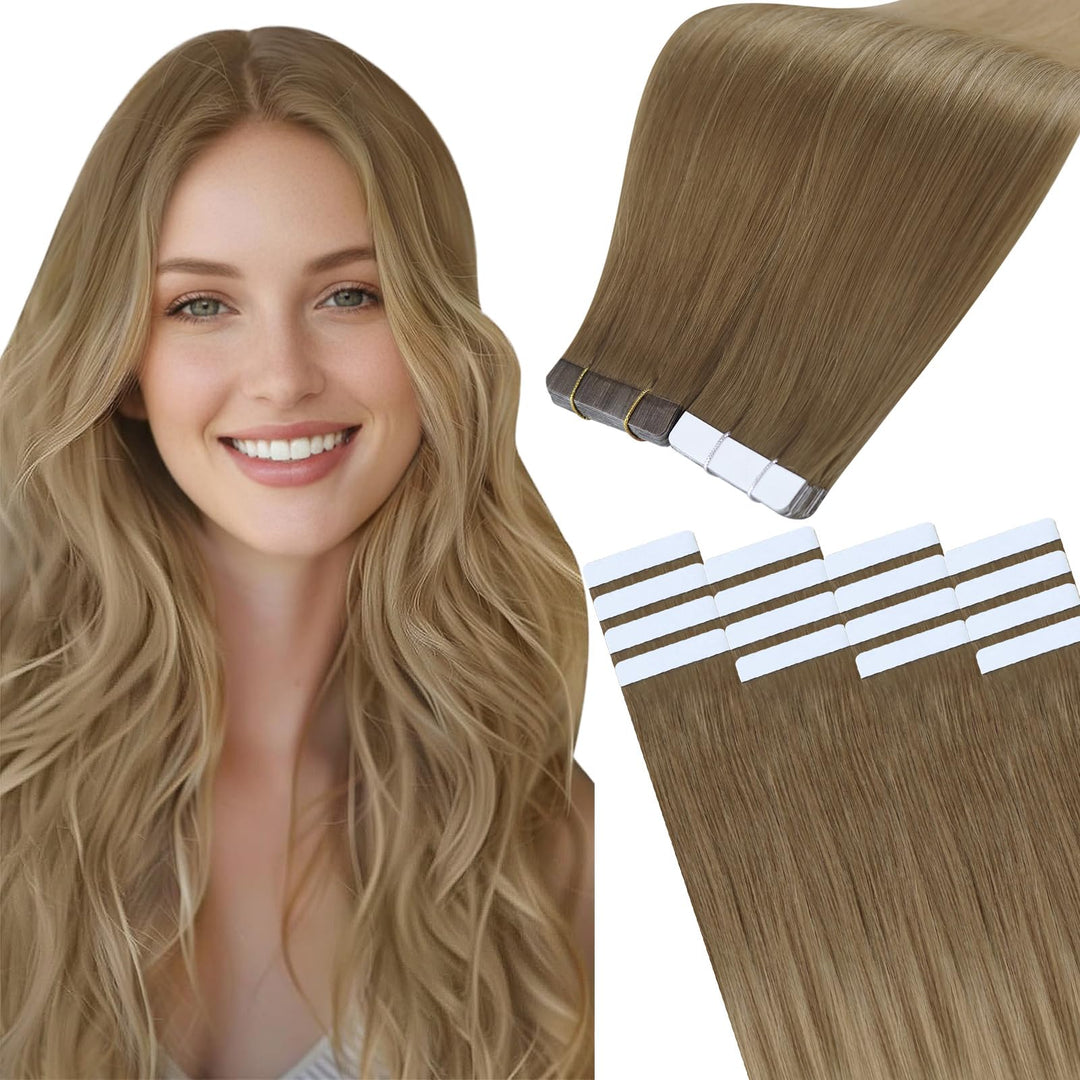 Easyouth Balayage Tape in Extensions Echthaar Seamless Glue in Haar Extensions Echthaar 20 Zoll 50g