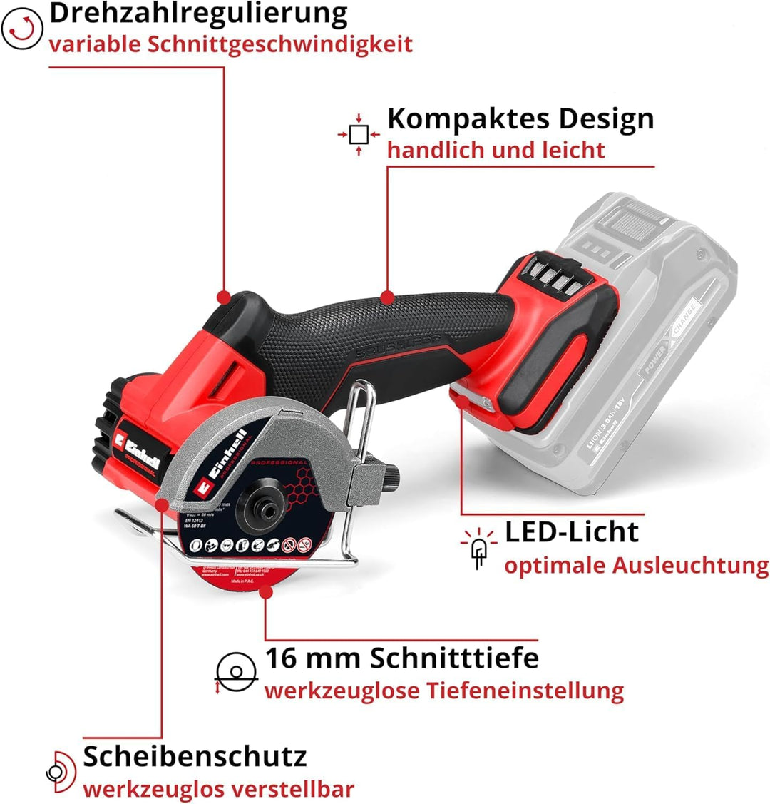 Einhell Professional Akku-Trennschleifer TP-CO 18/76-C Li BL-Solo (18 V, Brushless, 76 mm Scheiben-Ø
