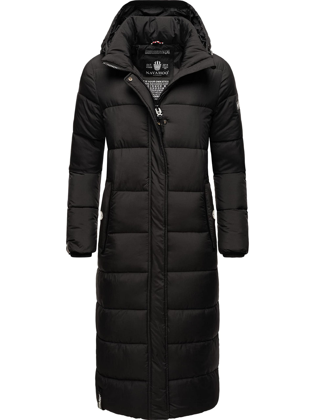 Navahoo Damen Wintermantel warmer Steppmantel lang mit abnehmbarer Kapuze Isalie XS-3XL S Schwarz, S