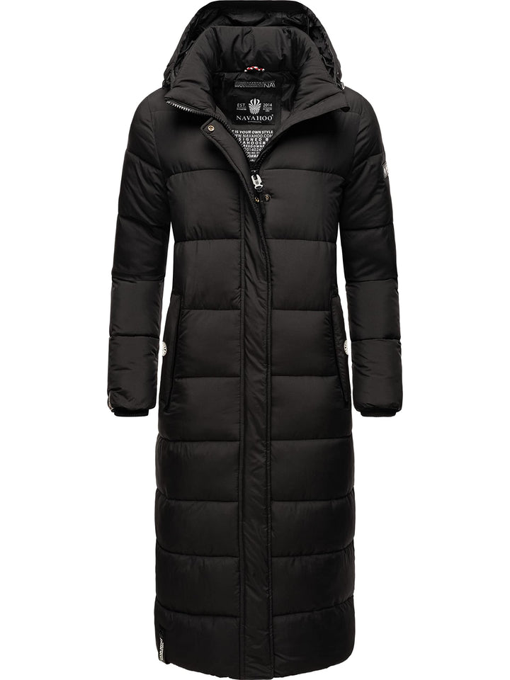 Navahoo Damen Wintermantel warmer Steppmantel lang mit abnehmbarer Kapuze Isalie XS-3XL M Schwarz, M