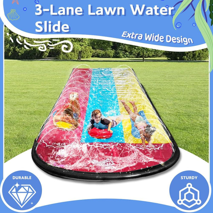 Wasserrutsche Garten für Kinder,480x210CM Slip N Slide Triple mit 3 Bodyboards 5 Reparaturflicken,Dr