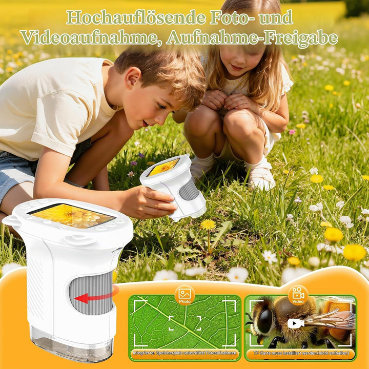 Digitales Mikroskop für Kinder,Hand Mikroskop Digital mit 2.4 Zoll Bildschirm 200x Taschenmikroskop,