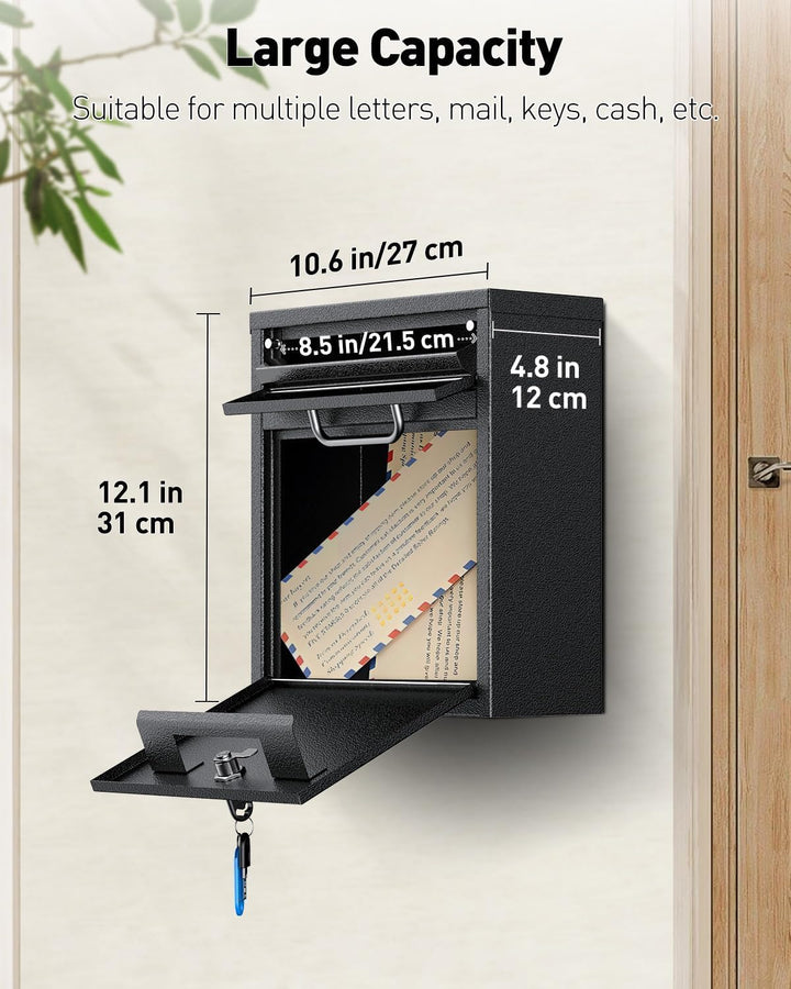 Uniclife Wandpostkasten für Aussenbereich, Diebstahlsicherung Schwerlast mit Schloss, Kleiner Sicher