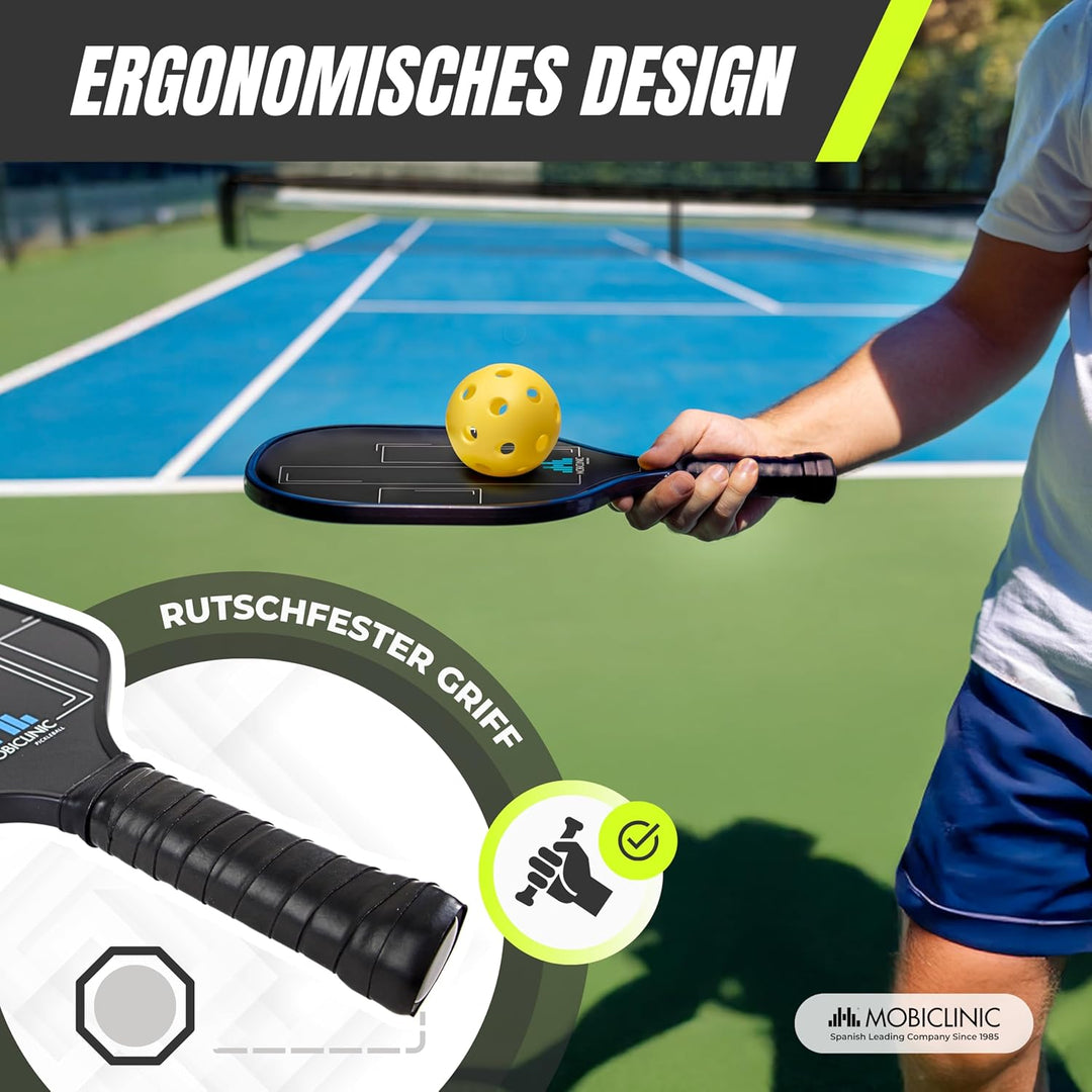 Mobiclinic®, Pickleball-Set, Fiberglas-Schläger, Bälle für Drinnen und Draussen, Tragetasche, Ergono