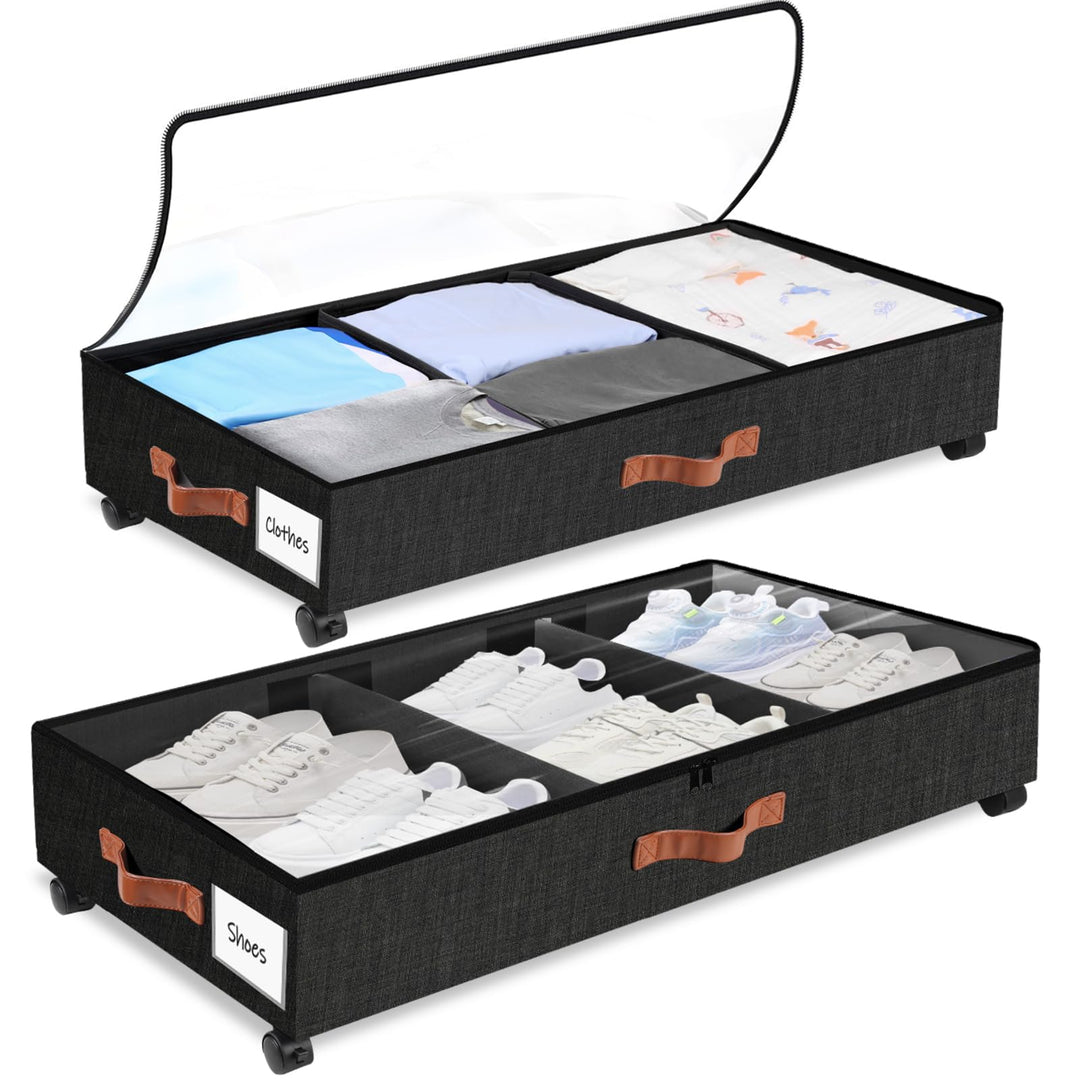 Unterbett Aufbewahrungsbox mit Rollen, 2 Stück 38L Gross Unterbett Aufbewahrung mit Deckel Metallrah