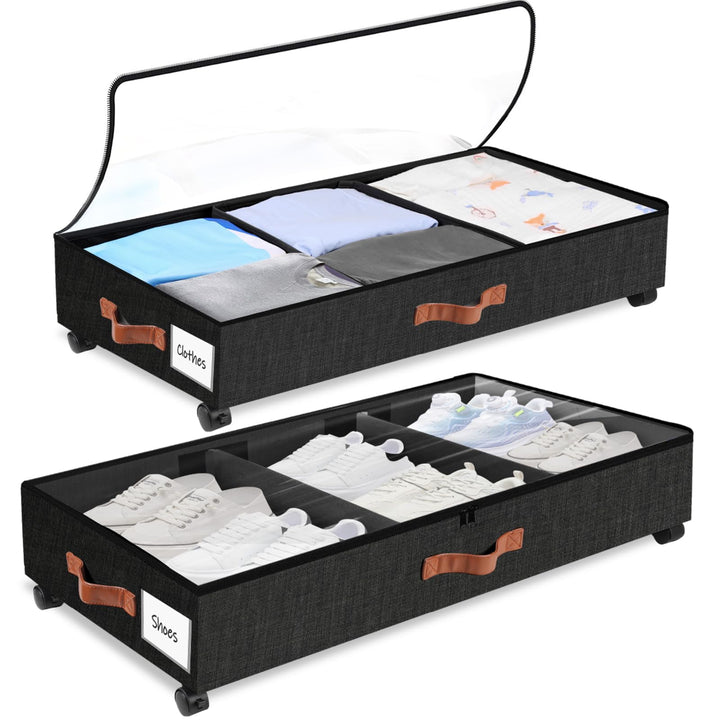 Unterbett Aufbewahrungsbox mit Rollen, 2 Stück 38L Gross Unterbett Aufbewahrung mit Deckel Metallrah